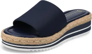 Journee Womens Braided Espadrille Wedge Heel Open Round Toe Slip On Neoprene Rosey Platform Slide Sandal Navy, 12 Wide