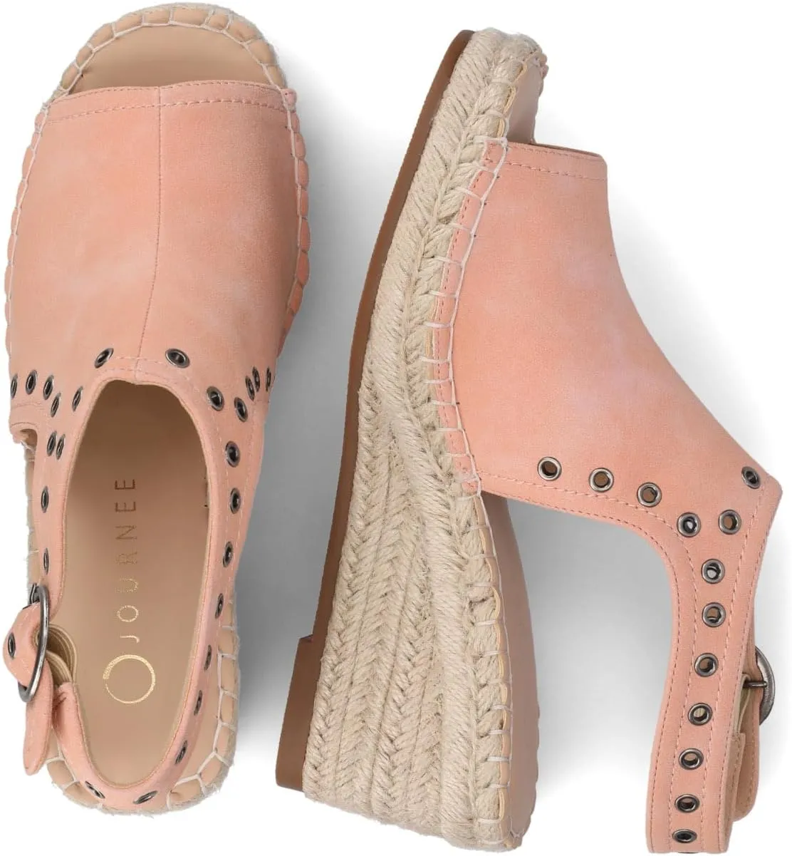 Journee Womens cushioned footbed Crisie Wedge Heel Sandals Espadrille Ankle Buckle Faux Leather Open Toe 3-4 Inch Heel