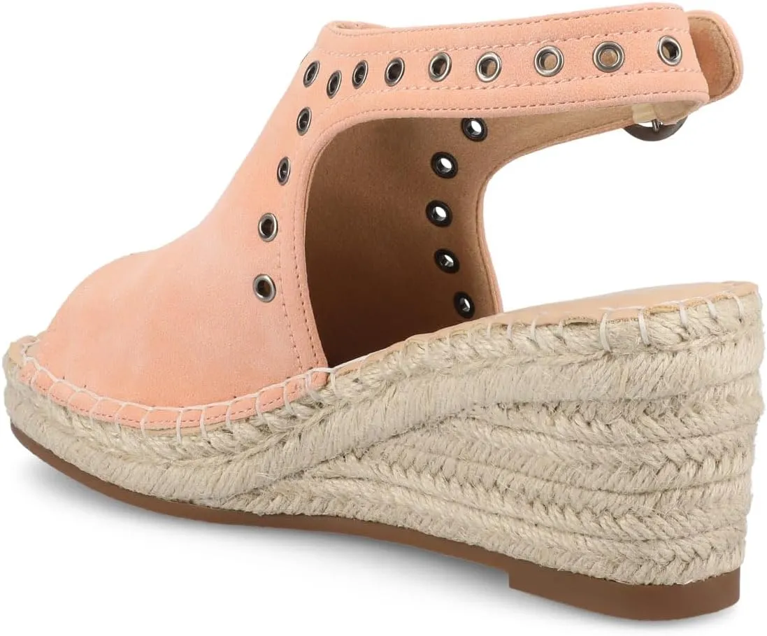 Journee Womens cushioned footbed Crisie Wedge Heel Sandals Espadrille Ankle Buckle Faux Leather Open Toe 3-4 Inch Heel