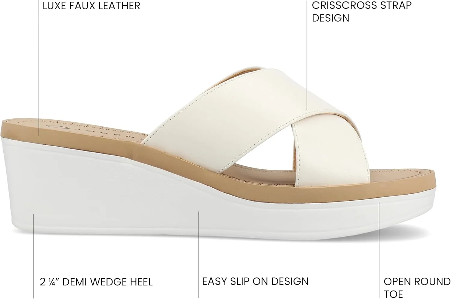 Journee Womens cushioned footbed Faux Leather Sandals Wedge Sandals Biara Crossover Straps Open Toe