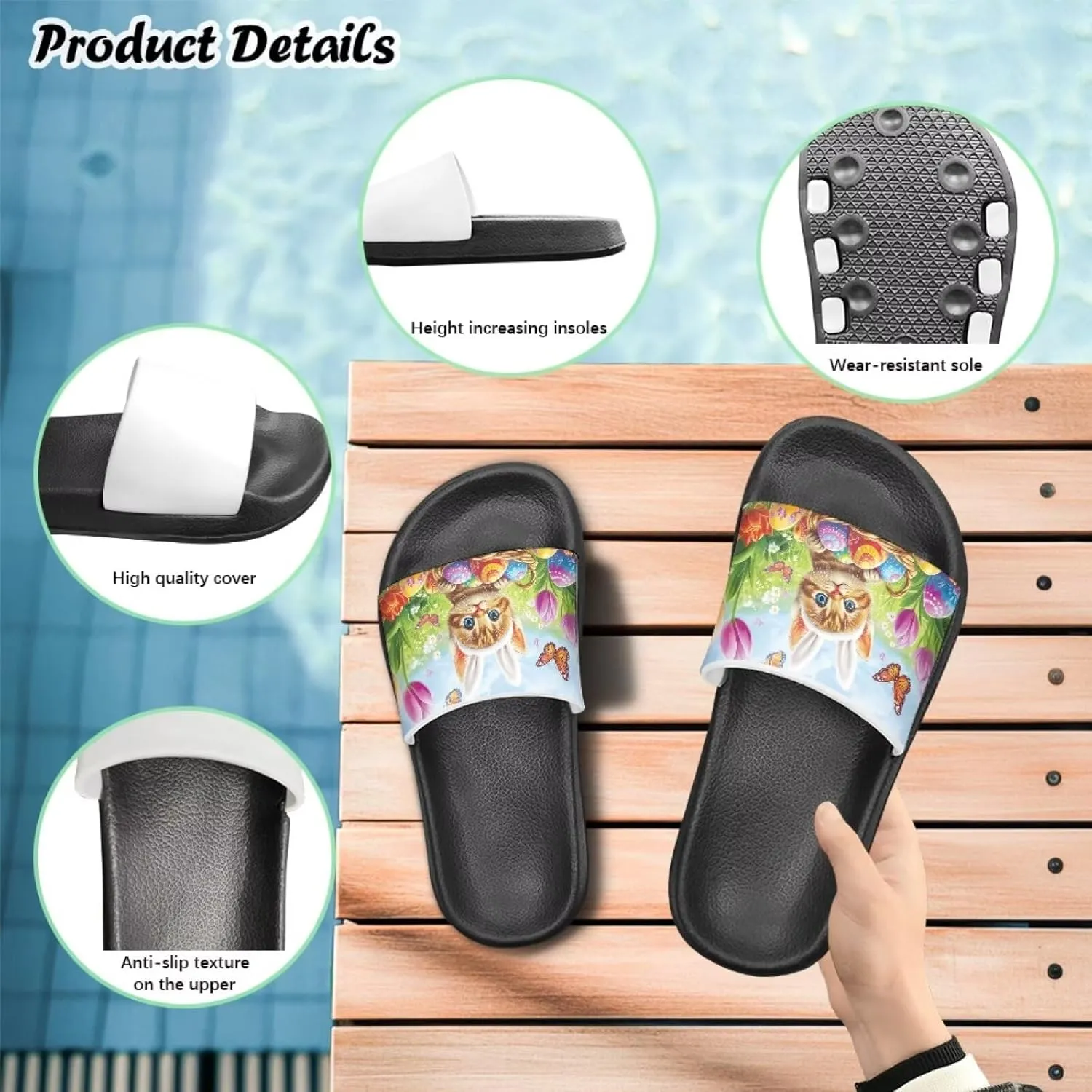 JoyLamoria Bunny Print Sandals House Slides Kids Unisex Cloud Cushioned Non-Slip Open Toe Indoor Outdoor Comfy Summer