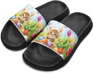 JoyLamoria Bunny Print Sandals House Slides Kids Unisex Cloud Cushioned Non-Slip Open Toe Indoor Outdoor Comfy Summer