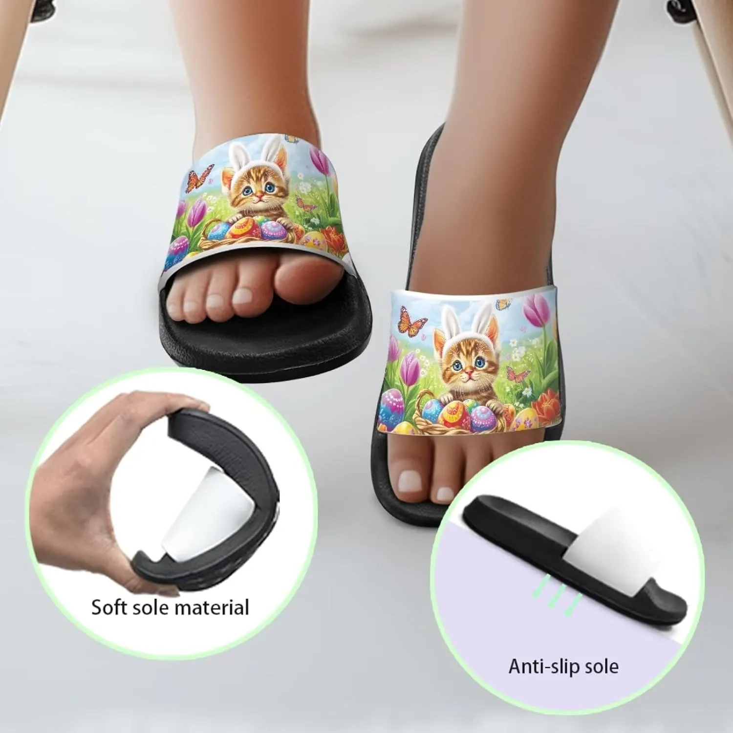 JoyLamoria Bunny Print Sandals House Slides Kids Unisex Cloud Cushioned Non-Slip Open Toe Indoor Outdoor Comfy Summer