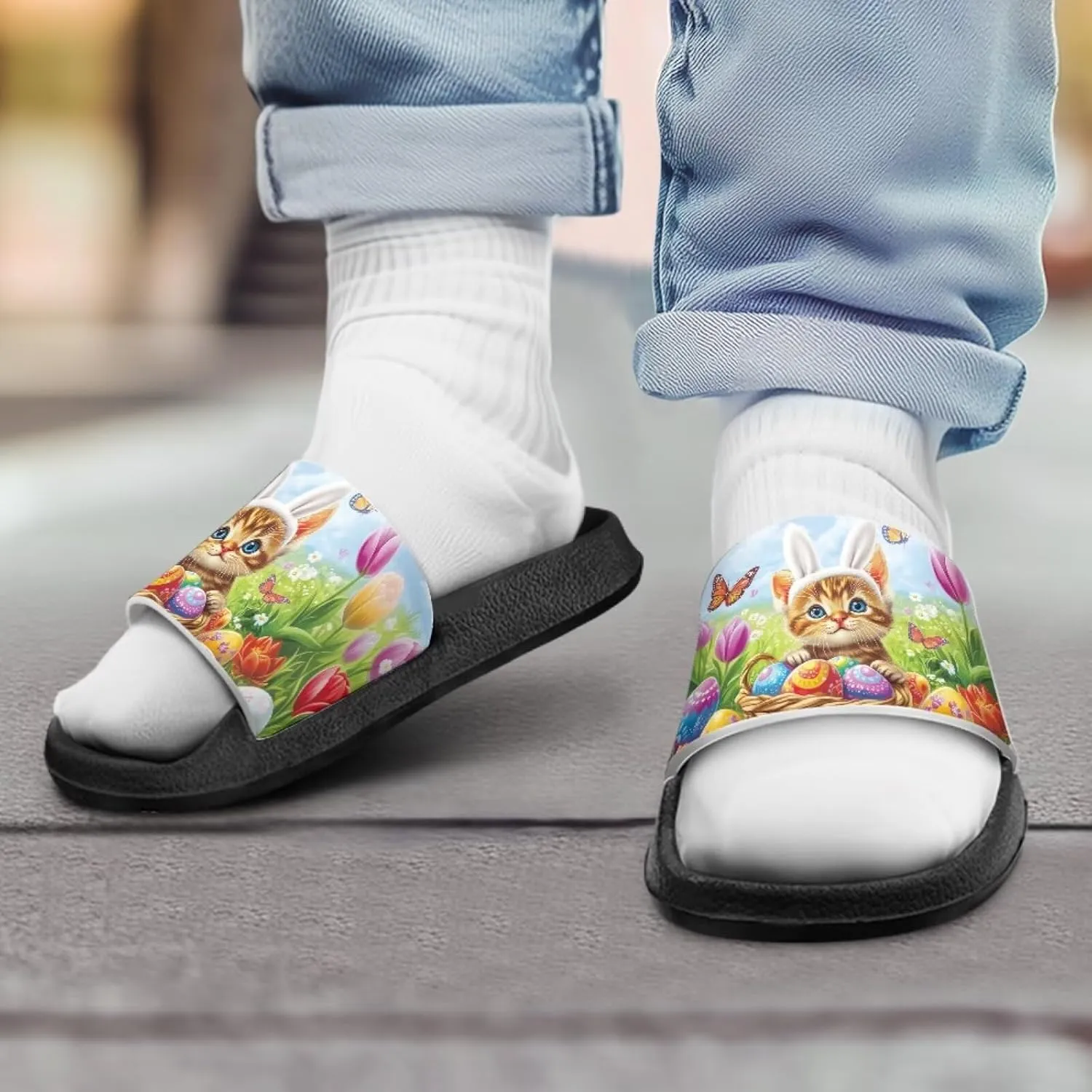 JoyLamoria Bunny Print Sandals House Slides Kids Unisex Cloud Cushioned Non-Slip Open Toe Indoor Outdoor Comfy Summer