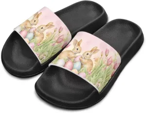 JoyLamoria Bunny Print Sandals House Slides Kids Unisex Cloud Cushioned Non-Slip Open Toe Indoor Outdoor Comfy Summer