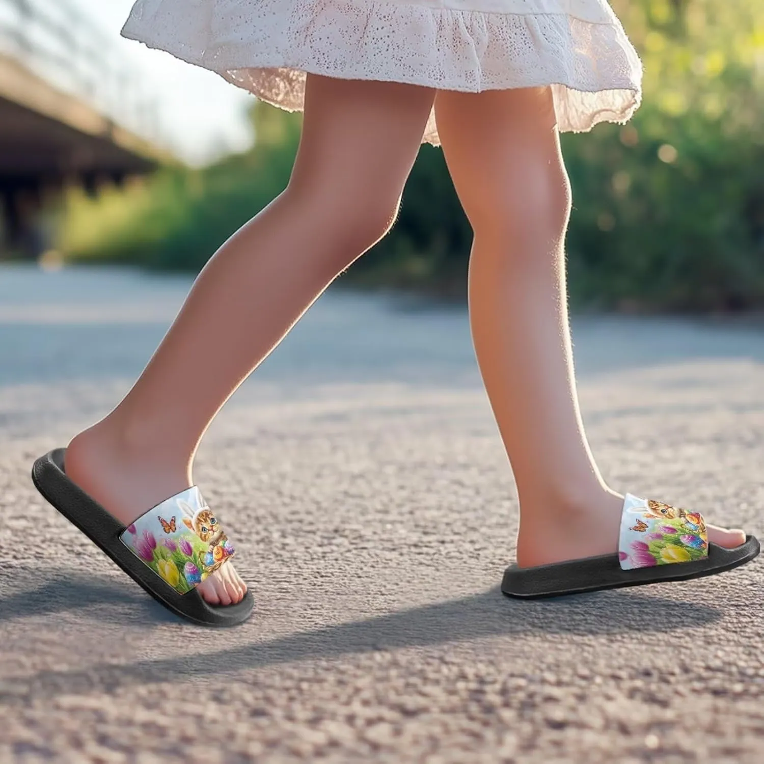 JoyLamoria Bunny Print Sandals House Slides Kids Unisex Cloud Cushioned Non-Slip Open Toe Indoor Outdoor Comfy Summer