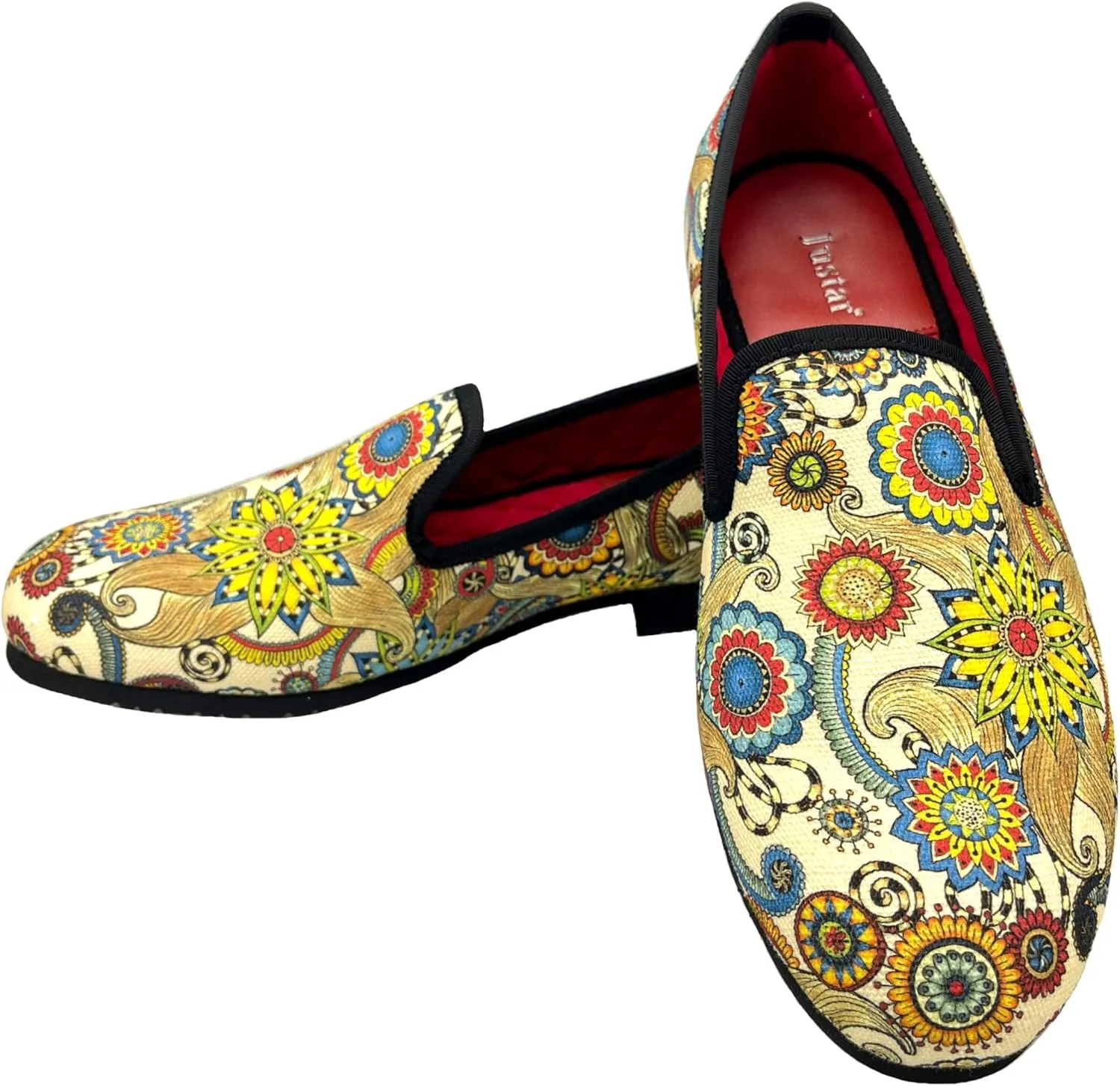 Justar Men's Designer Loafers Casual Leather Dress Shoes Evening Slip On Printed Smoking Slippers Driving Flats Blue Red