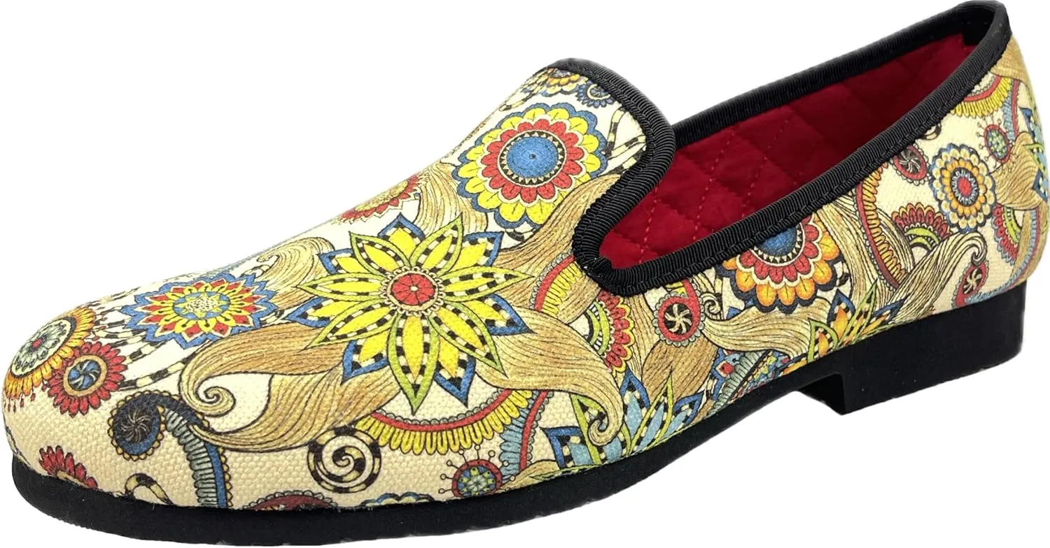 Justar Men's Designer Loafers Casual Leather Dress Shoes Evening Slip On Printed Smoking Slippers Driving Flats Blue Red