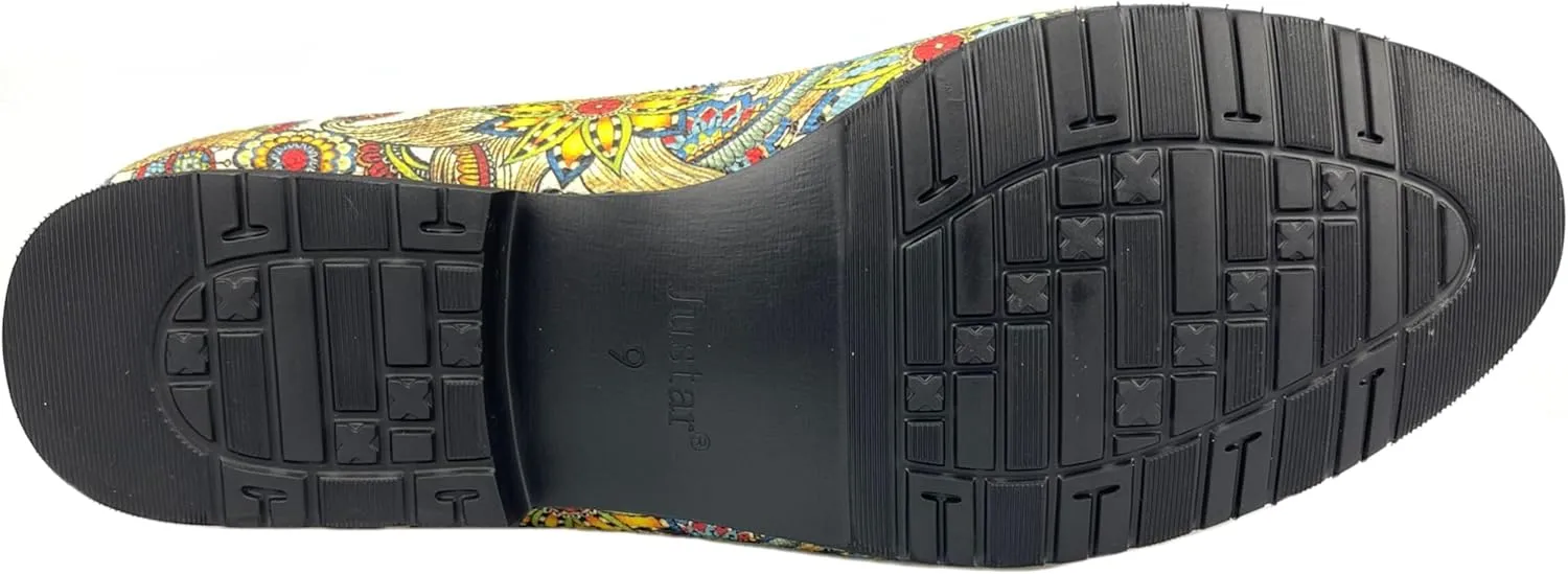 Justar Men's Designer Loafers Casual Leather Dress Shoes Evening Slip On Printed Smoking Slippers Driving Flats Blue Red