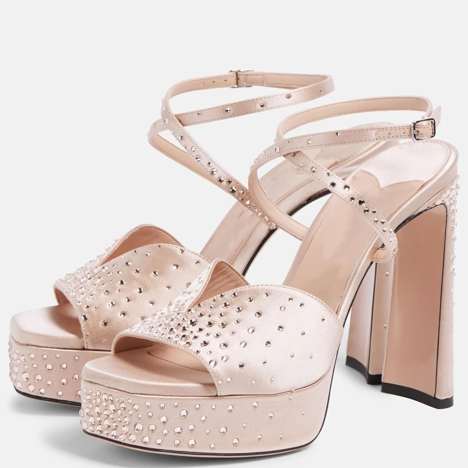 keleimusi Women's Studded Platform Chunky Heeled Sandals Square Open Toe Strappy Heels Ankle Strap Wedding Sexy Fashion Evening Party Dress Shoes