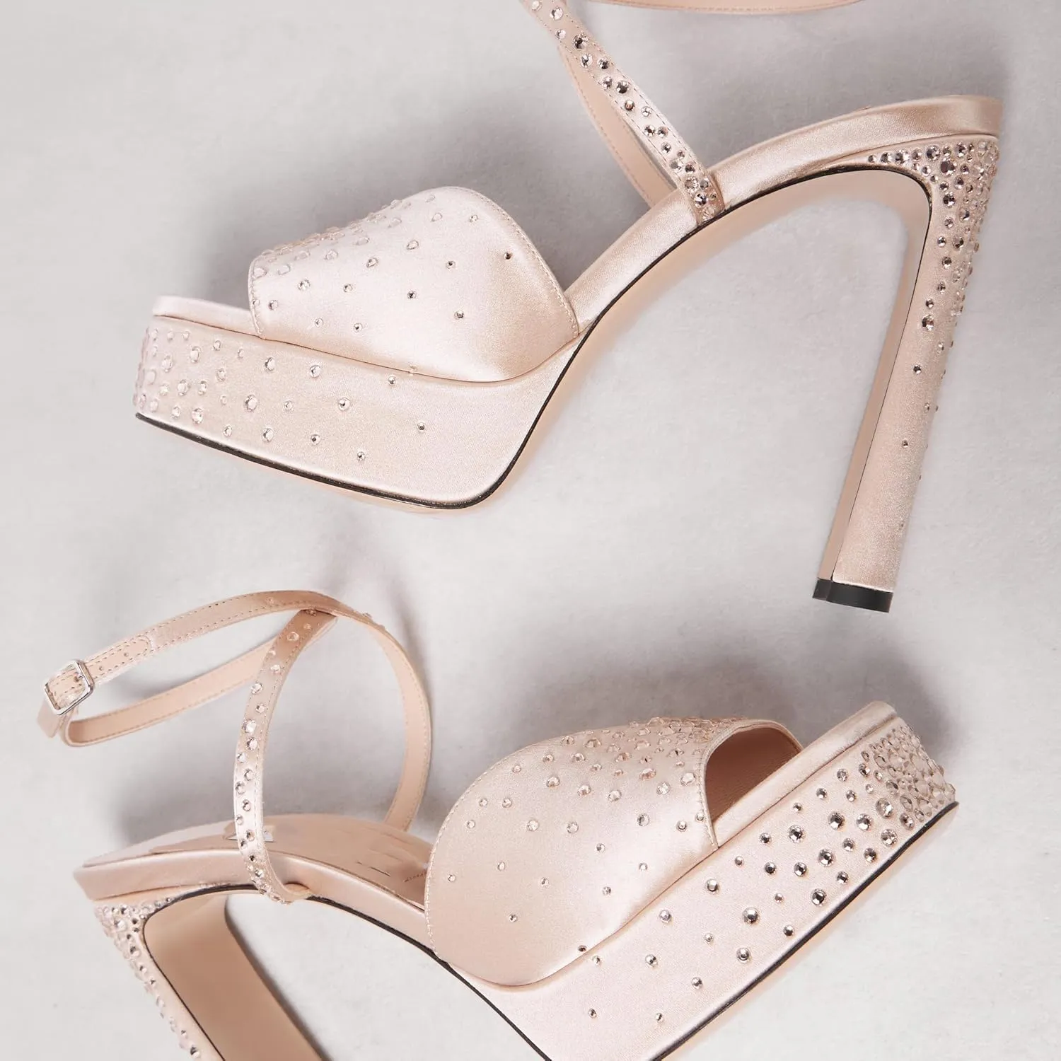 keleimusi Women's Studded Platform Chunky Heeled Sandals Square Open Toe Strappy Heels Ankle Strap Wedding Sexy Fashion Evening Party Dress Shoes