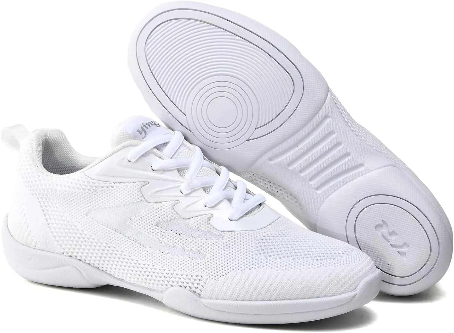 kkdom Adult & Youth White Cheerleading Shoes Lightweight Athletic Dance Training Competition Tennis Sneakers Cheer Shoes
