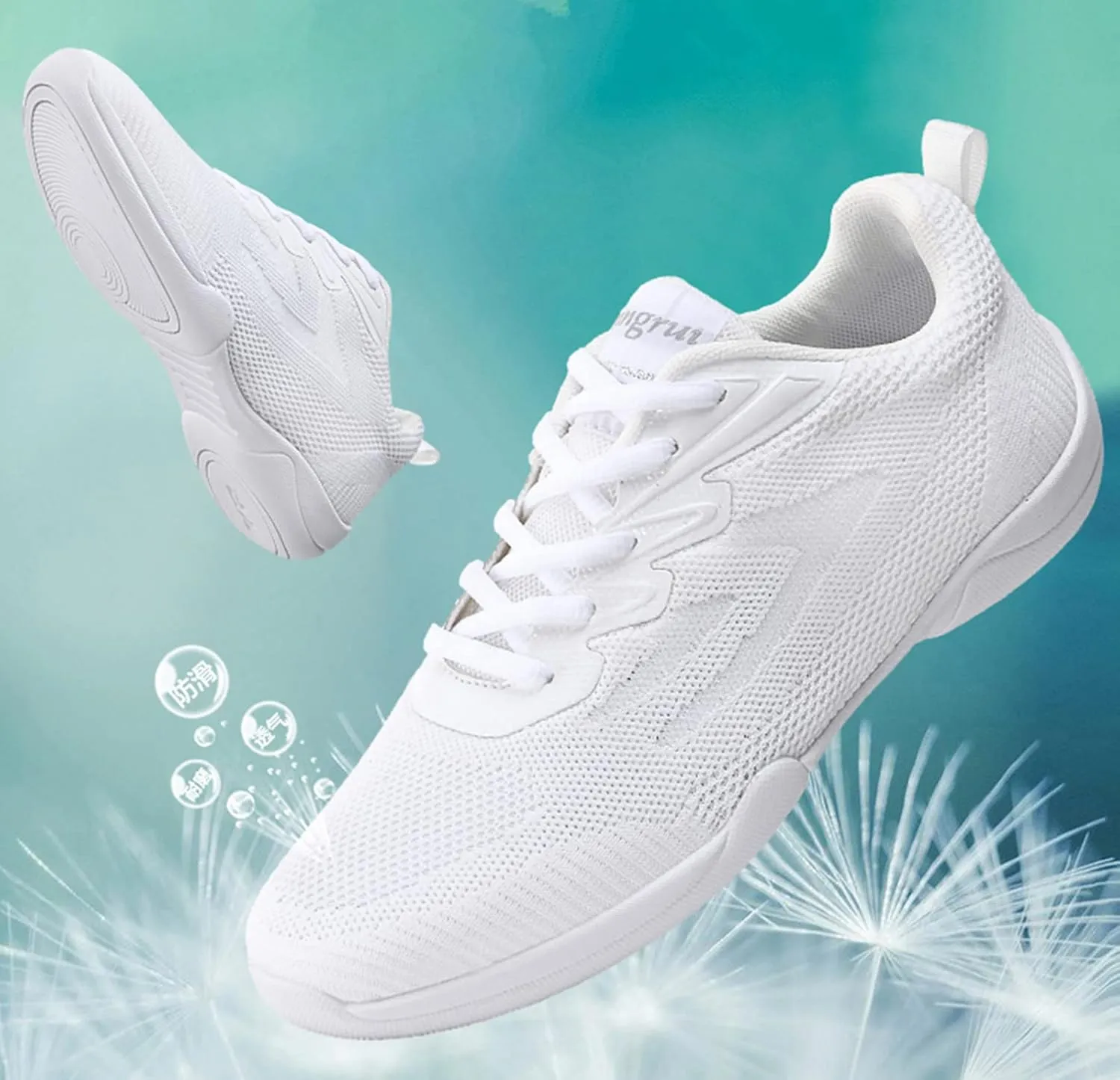 kkdom Adult & Youth White Cheerleading Shoes Lightweight Athletic Dance Training Competition Tennis Sneakers Cheer Shoes