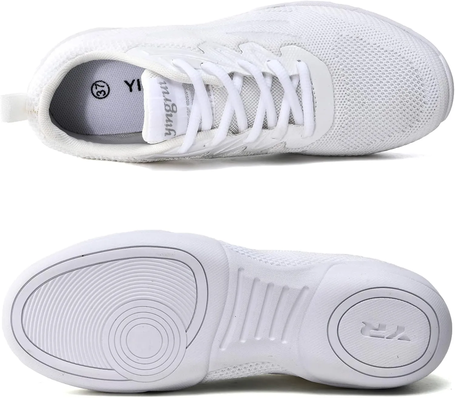 kkdom Adult & Youth White Cheerleading Shoes Lightweight Athletic Dance Training Competition Tennis Sneakers Cheer Shoes