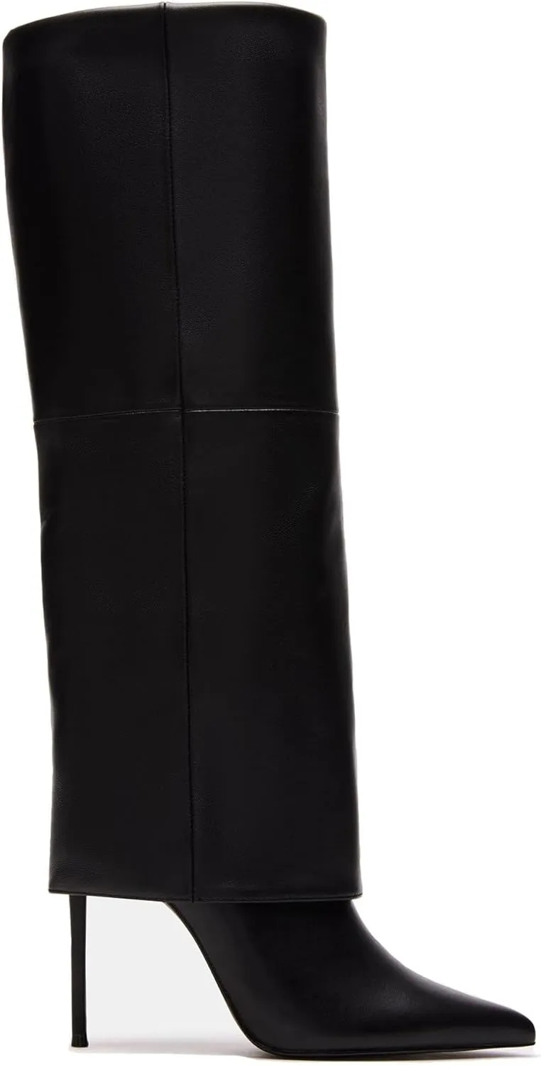 Knee High Boots for Women Fold Over Stiletto High Heel Tall Boots Pointed Toe Slip On Long Booties Fashion Comfortable Dress Shoes