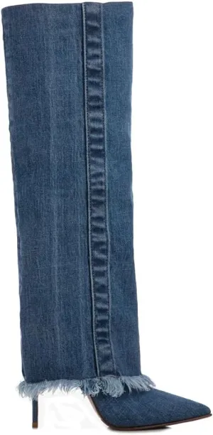 Knee High Boots for Women Fold Over Stiletto High Heel Tall Boots Pointed Toe Slip On Long Booties Fashion Comfortable Dress Shoes