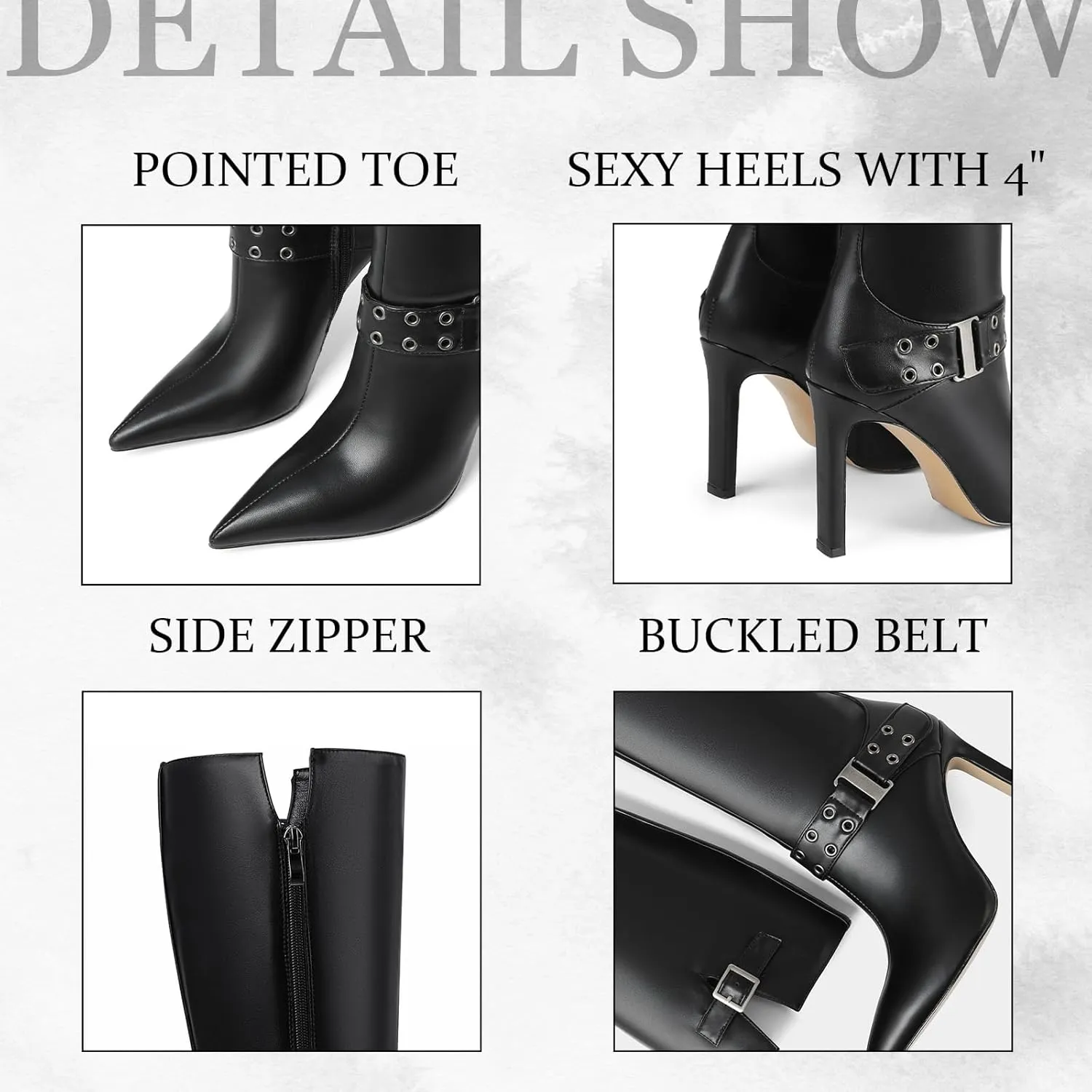 Knee High Boots for Women Pointed Toe Tall Boots Sexy Buckle High Heel Boots Fashion Dress Heeled Boots Side Zipper Stiletto Long Boots