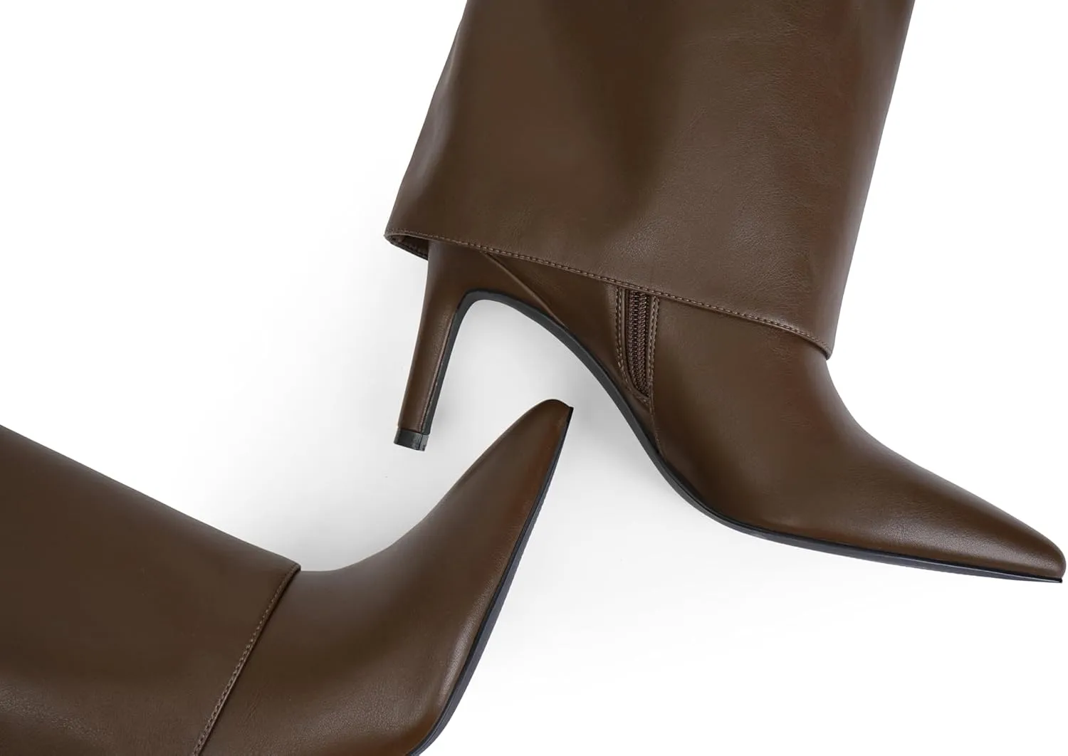 Knee High Boots Women Fold Over Boots Pointed Toe Stiletto Heel Tall Slouchy Boots Zipper Dress Long Shark Boots