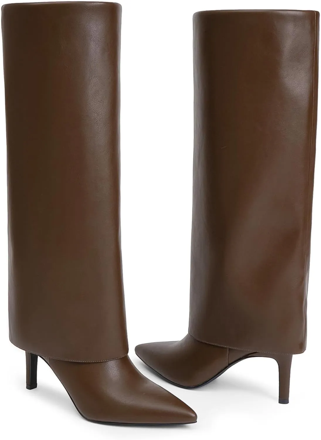 Knee High Boots Women Fold Over Boots Pointed Toe Stiletto Heel Tall Slouchy Boots Zipper Dress Long Shark Boots