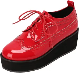 KOKOMOMO Womens Wingtip Platform Wedge Oxfords Heels Patent Leather Oxford Brogues Shoes High Heel Vintage Sneakers