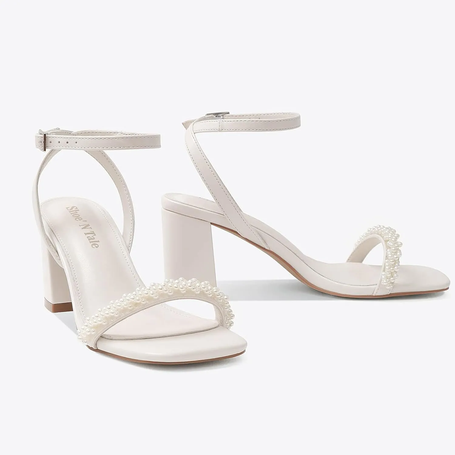 LACUONE Strappy Heels for women Block Chunky Heels Ankle Buckle Square Toe Heeled Sandals