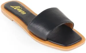 Liliana Women's Comfortable Slip-on Block Square Toe Flat Sandals with Cushioned Footbed - Perfect for Summer Beach Vacation Outfits, MINDEE-2