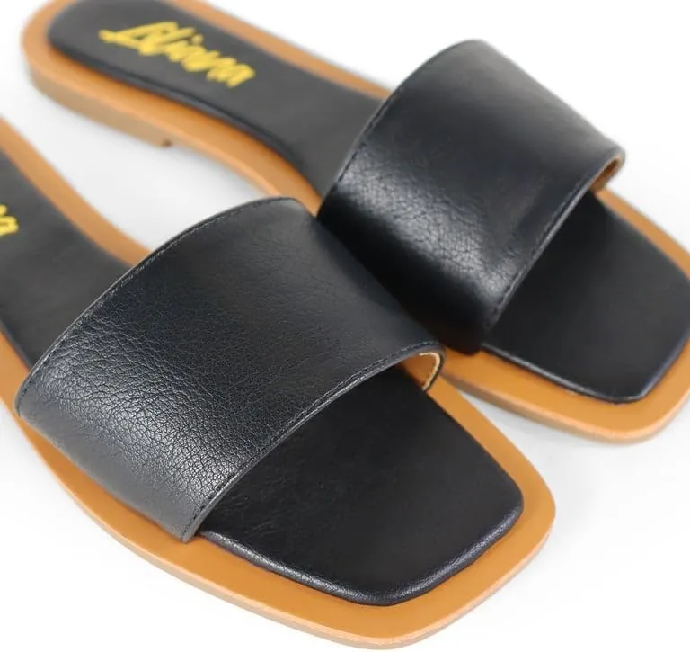 Liliana Women's Comfortable Slip-on Block Square Toe Flat Sandals with Cushioned Footbed - Perfect for Summer Beach Vacation Outfits, MINDEE-2