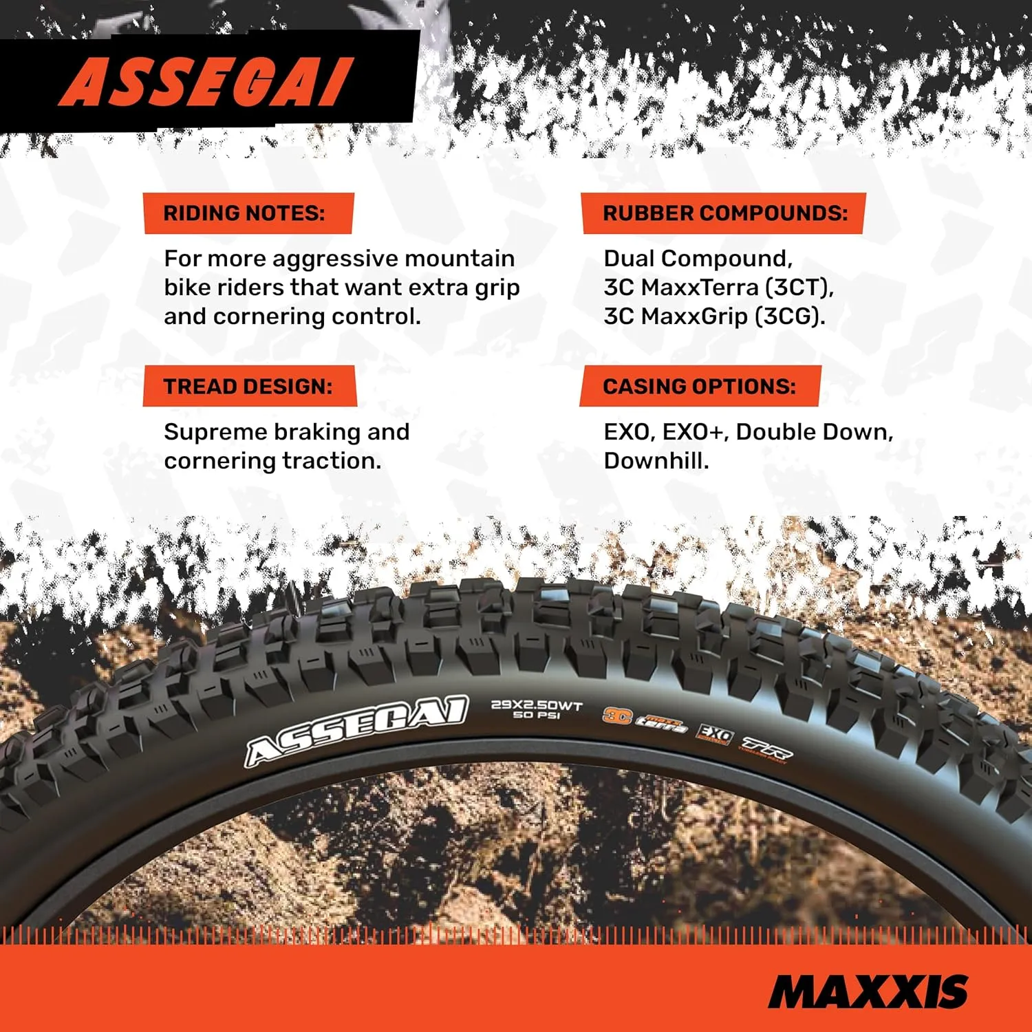MAXXIS Assegai Mountain Bike Tire - 27.5" & 29" - Bundle with Cycle Crew Tire Lever