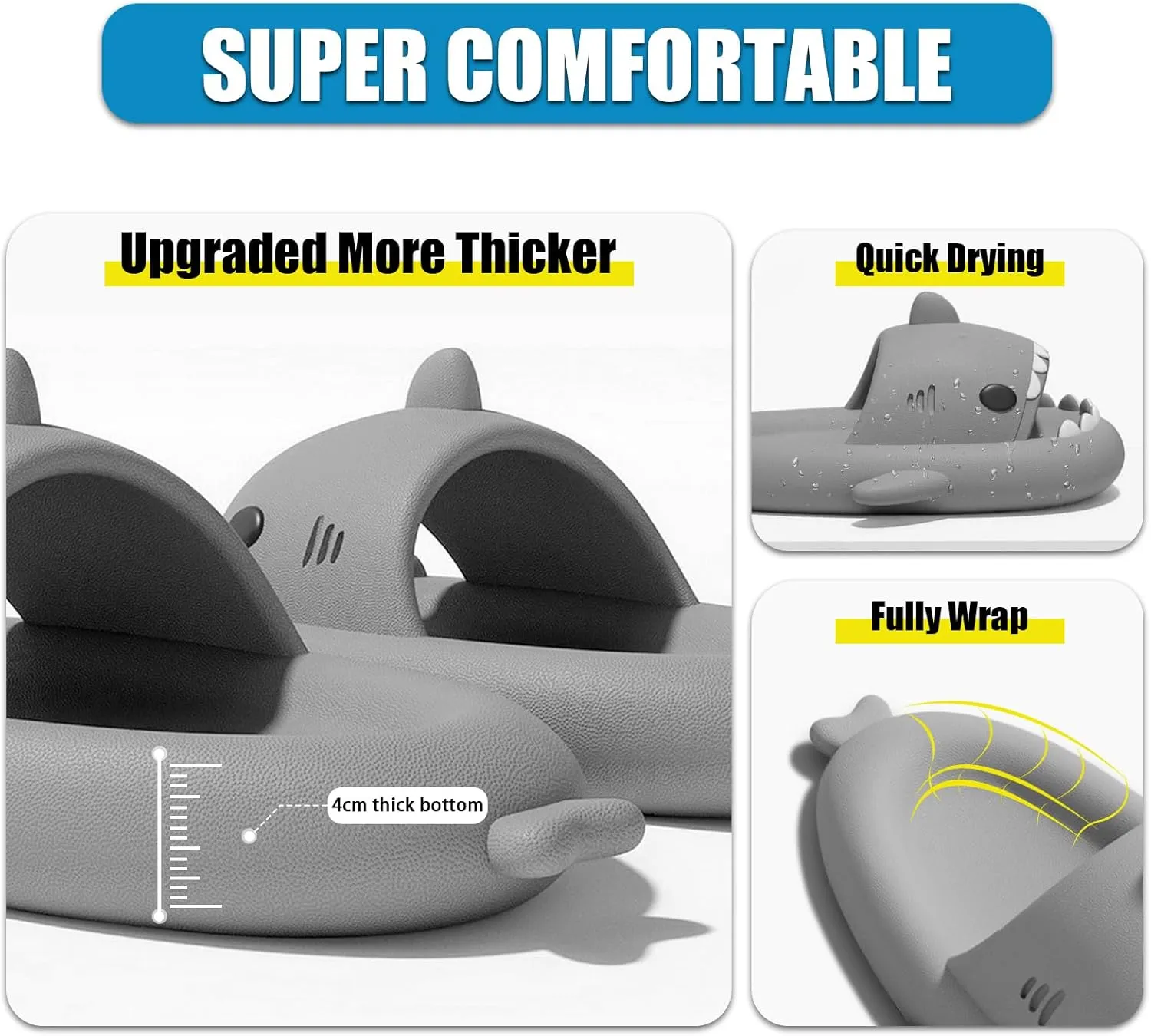 Menore Kids Shark Cloud Slides | Boys Girls Toddlers Pillow Slippers | Cute Cartoon Open Toe Sandals | Cushioned Thick Sole Shower Water Shoes Indoor & Outdoor
