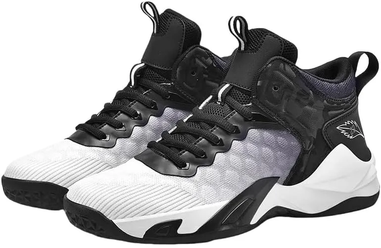 Men's Breathable Lace-Up Basketball Shoes – High-Top Training & Competition Sneakers with Cushioned Shock Absorption
