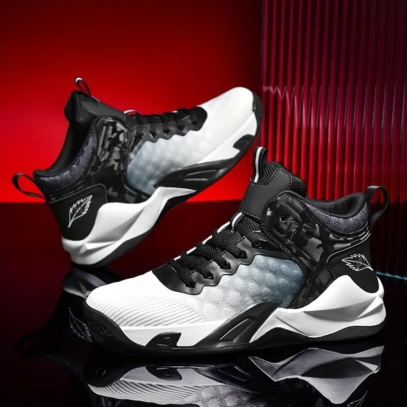 Men's Breathable Lace-Up Basketball Shoes – High-Top Training & Competition Sneakers with Cushioned Shock Absorption