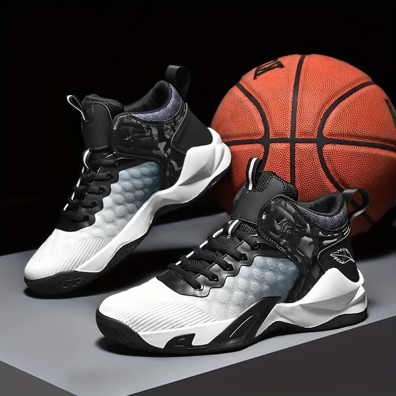 Men's Breathable Lace-Up Basketball Shoes – High-Top Training & Competition Sneakers with Cushioned Shock Absorption