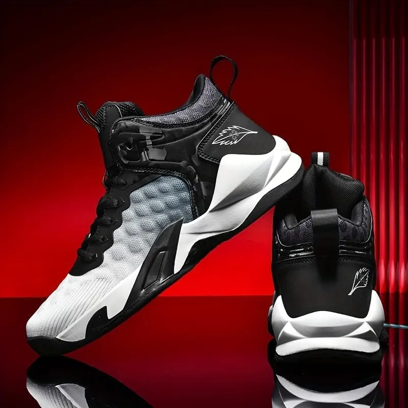 Men's Breathable Lace-Up Basketball Shoes – High-Top Training & Competition Sneakers with Cushioned Shock Absorption