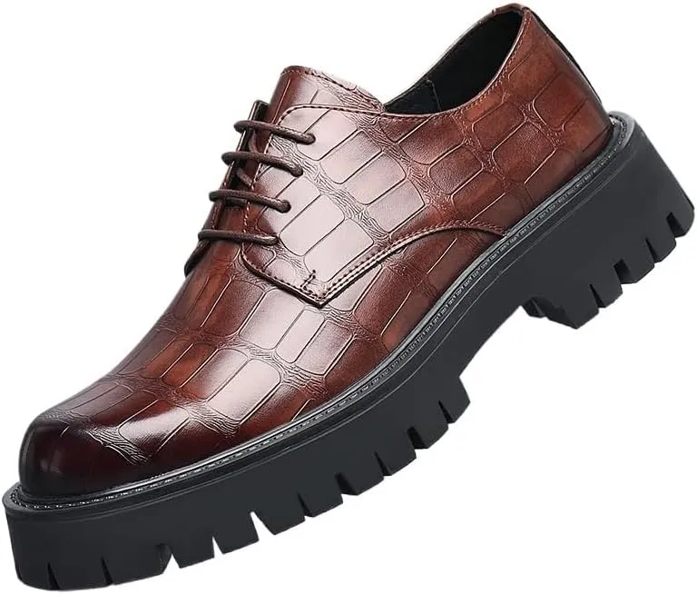 Men's Breathable Leather Wingtip Brogue Oxfords Modern Leather Business Casual Scale Pattern Comfort Formal Shoes Comfortable Round Toe Lace Up Loafers