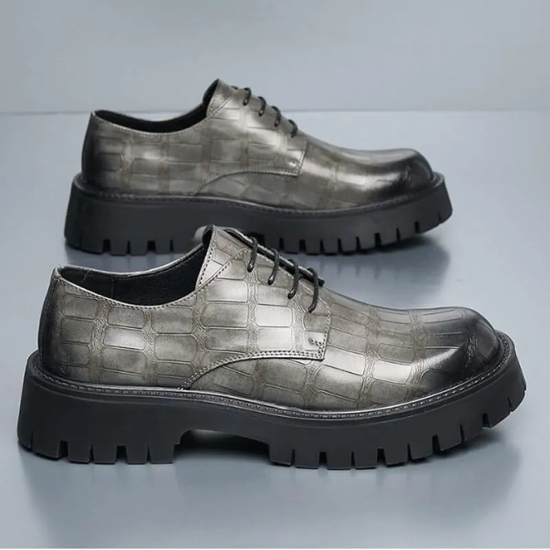 Men's Breathable Leather Wingtip Brogue Oxfords Modern Leather Business Casual Scale Pattern Comfort Formal Shoes Comfortable Round Toe Lace Up Loafers