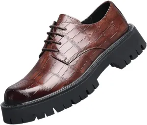 Men's Breathable Leather Wingtip Brogue Oxfords Modern Leather Business Casual Scale Pattern Comfort Formal Shoes Comfortable Round Toe Lace Up Loafers