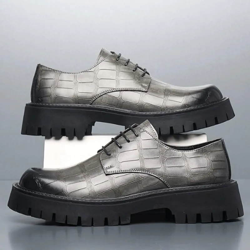 Men's Breathable Leather Wingtip Brogue Oxfords Modern Leather Business Casual Scale Pattern Comfort Formal Shoes Comfortable Round Toe Lace Up Loafers