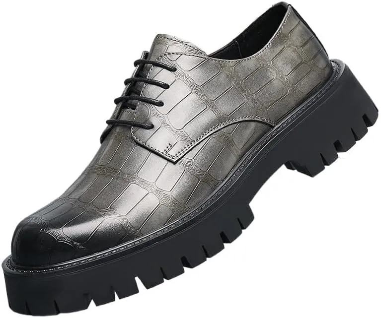 Men's Breathable Leather Wingtip Brogue Oxfords Modern Leather Business Casual Scale Pattern Comfort Formal Shoes Comfortable Round Toe Lace Up Loafers