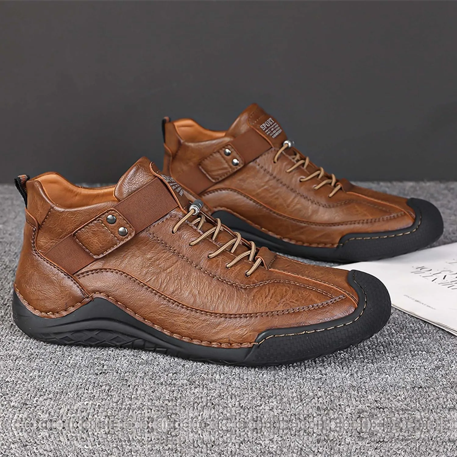 Men's Casual Loafers-Vintage Hand-stitched Leather Shoes-Classic Lace-up Business Office Shoes-Breathable Anti-slip Casual Walking Shoes-Outdoor Sports Shoes
