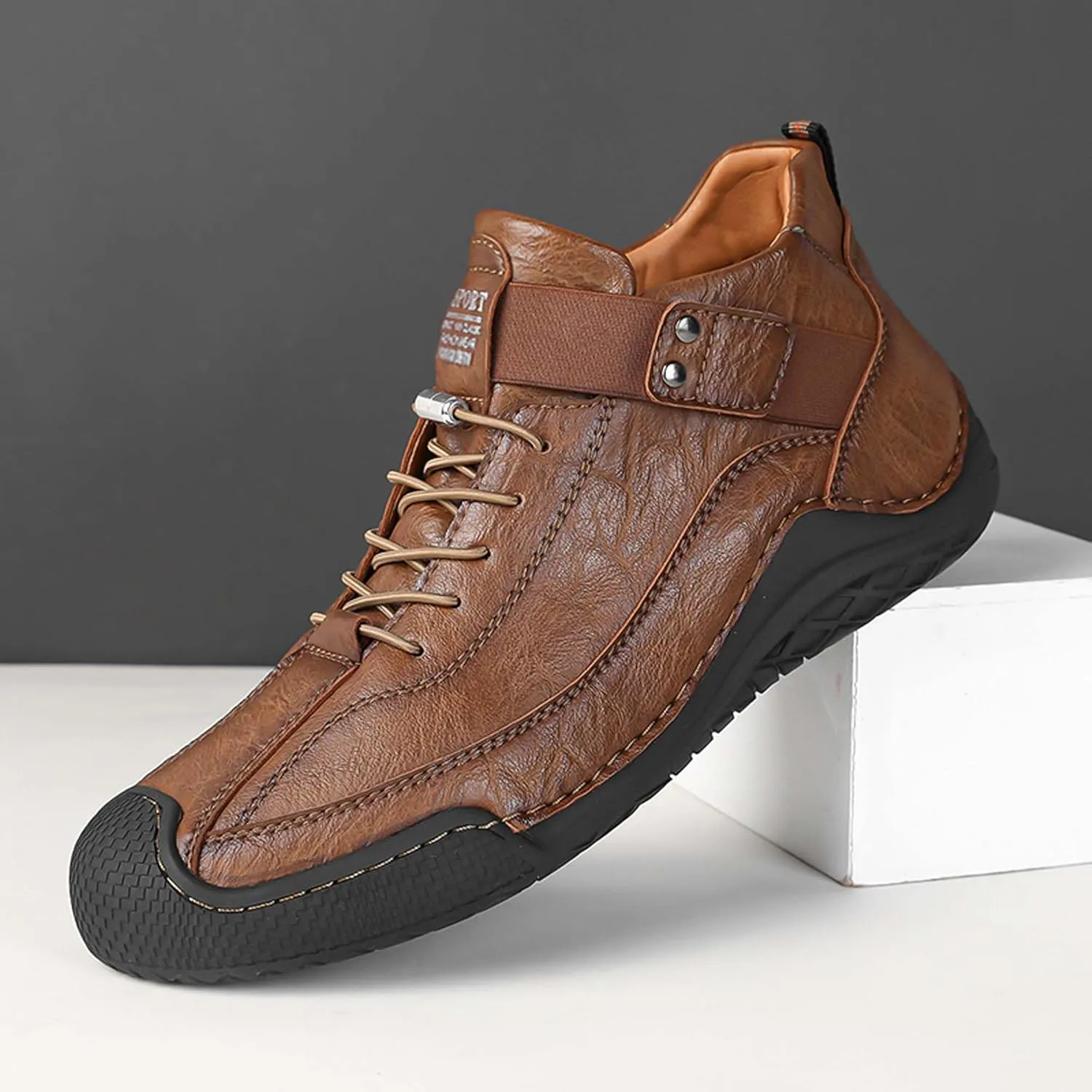 Men's Casual Loafers-Vintage Hand-stitched Leather Shoes-Classic Lace-up Business Office Shoes-Breathable Anti-slip Casual Walking Shoes-Outdoor Sports Shoes