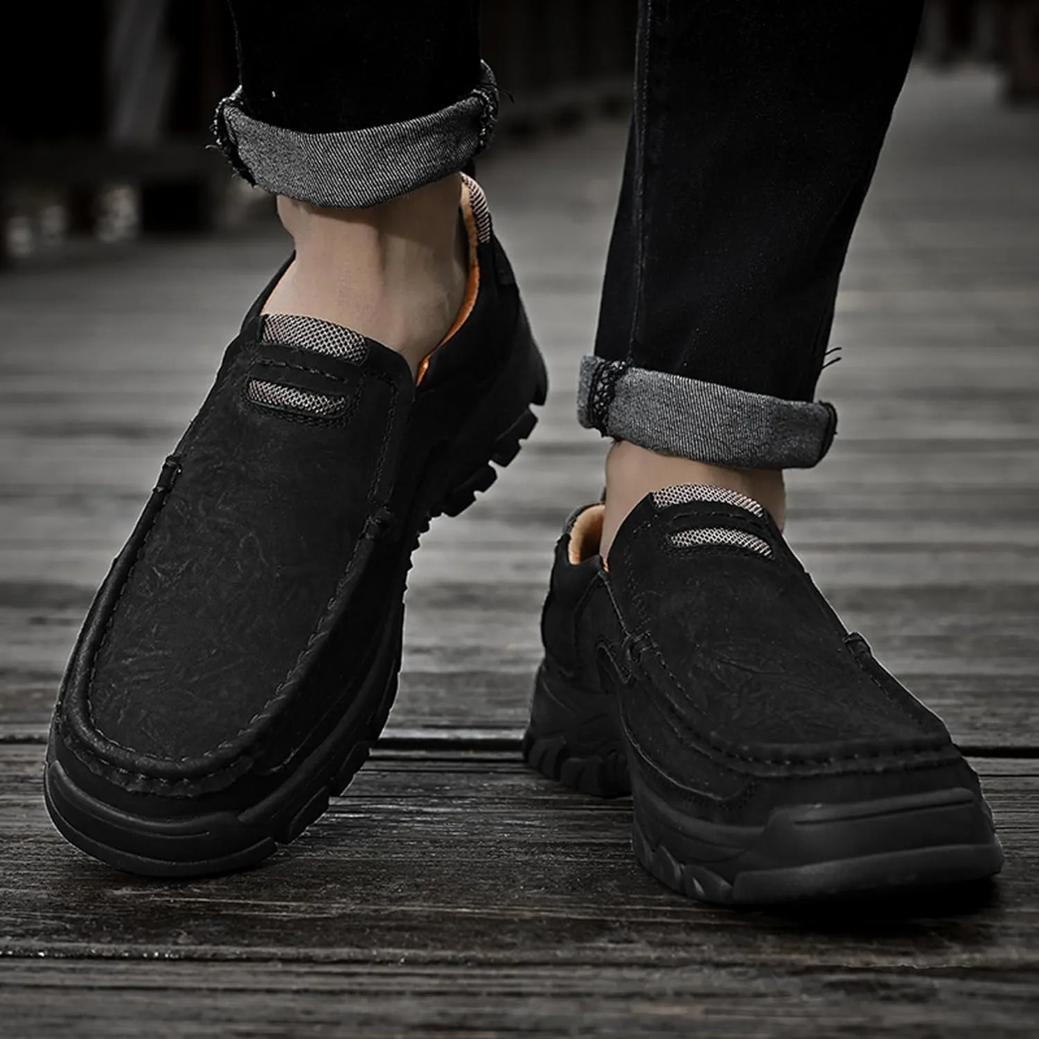 Men's Casual Walking Sneakers Classic Leather Shoes Comfortable Breathable Casual Shoes Vintage Loafers Outdoor Walking Non-Slip Men's Shoes