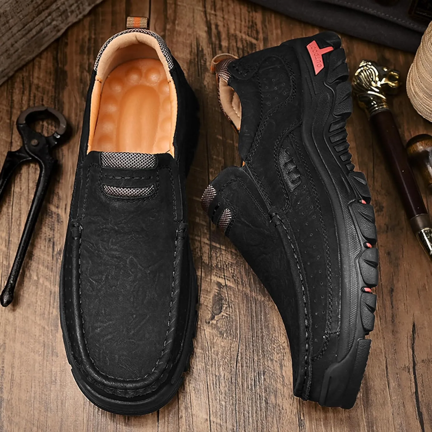 Men's Casual Walking Sneakers Classic Leather Shoes Comfortable Breathable Casual Shoes Vintage Loafers Outdoor Walking Non-Slip Men's Shoes