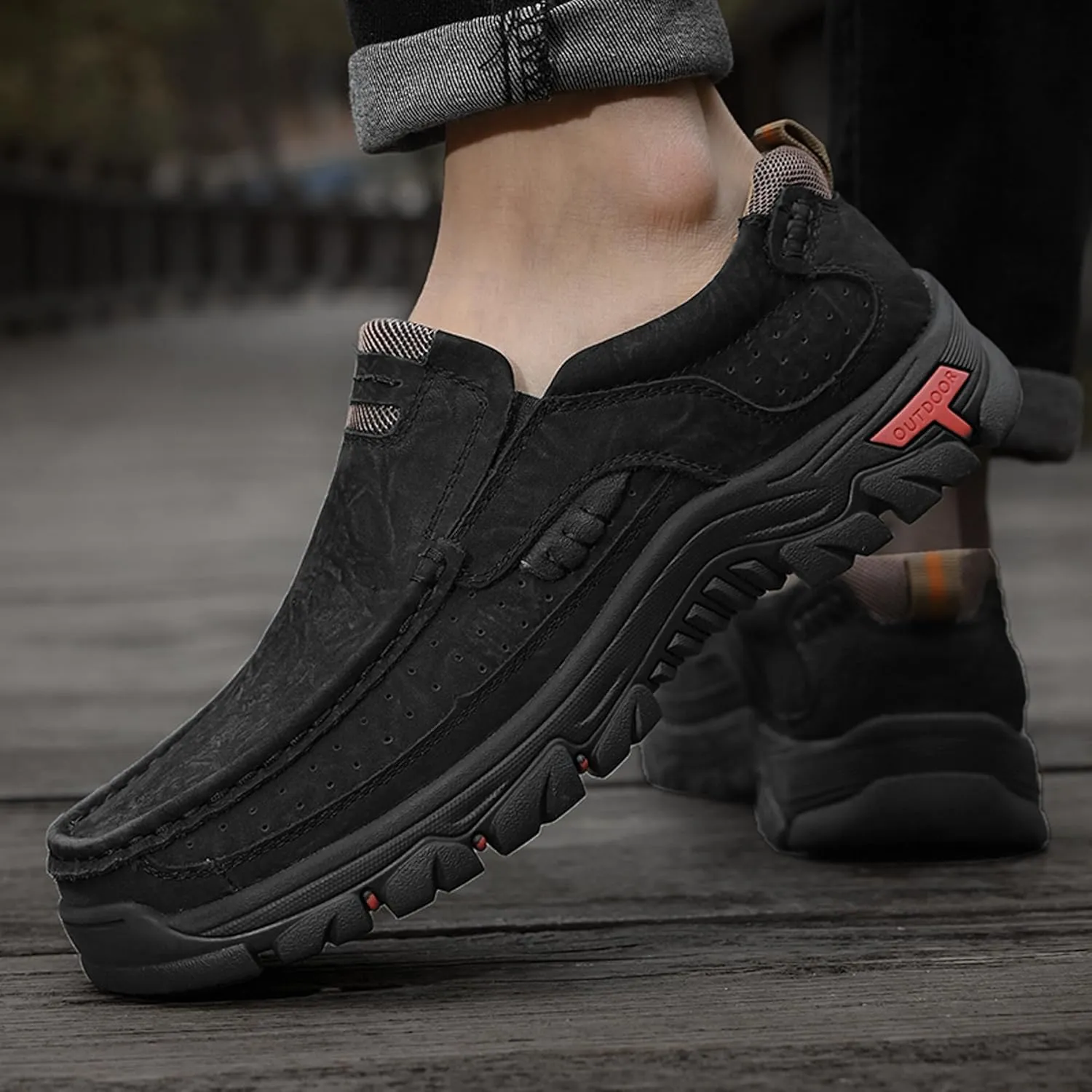 Men's Casual Walking Sneakers Classic Leather Shoes Comfortable Breathable Casual Shoes Vintage Loafers Outdoor Walking Non-Slip Men's Shoes