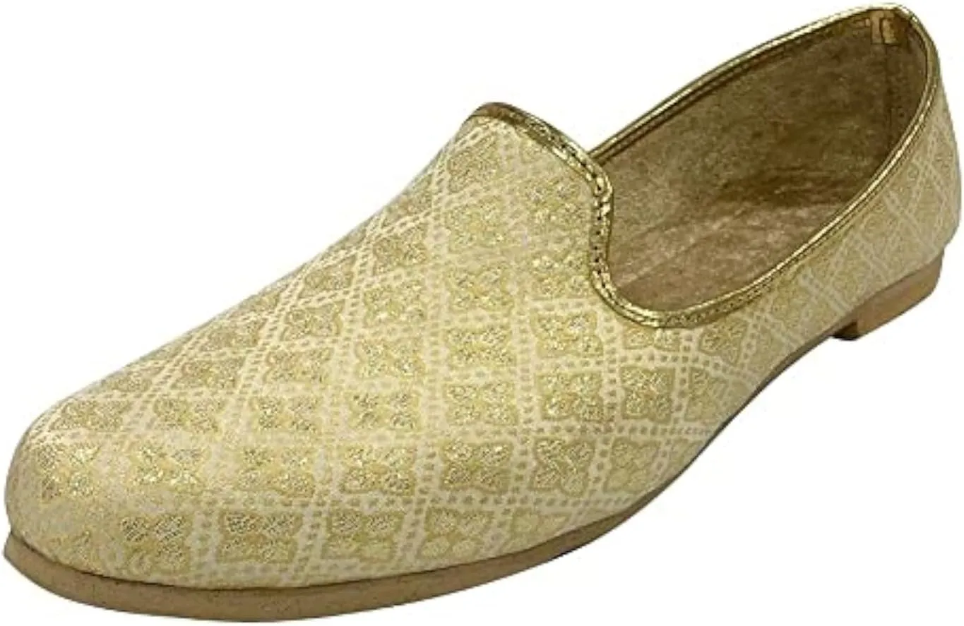 Mens Ethnic Designer Punjabi Jutti for Men Cream Gold Shoes Wedding Khussa Traditional Handmade Loafers