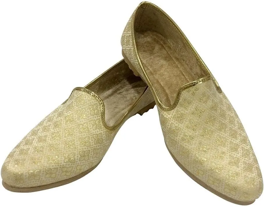 Mens Ethnic Designer Punjabi Jutti for Men Cream Gold Shoes Wedding Khussa Traditional Handmade Loafers