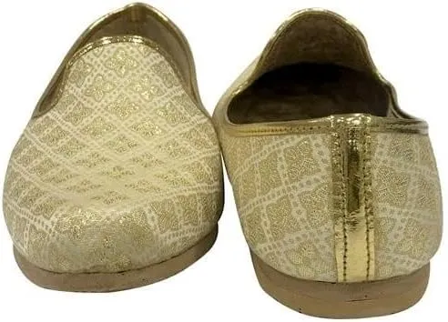 Mens Ethnic Designer Punjabi Jutti for Men Cream Gold Shoes Wedding Khussa Traditional Handmade Loafers