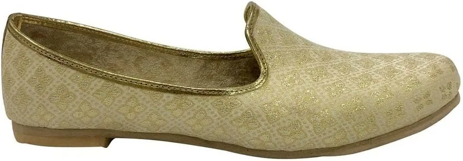 Mens Ethnic Designer Punjabi Jutti for Men Cream Gold Shoes Wedding Khussa Traditional Handmade Loafers