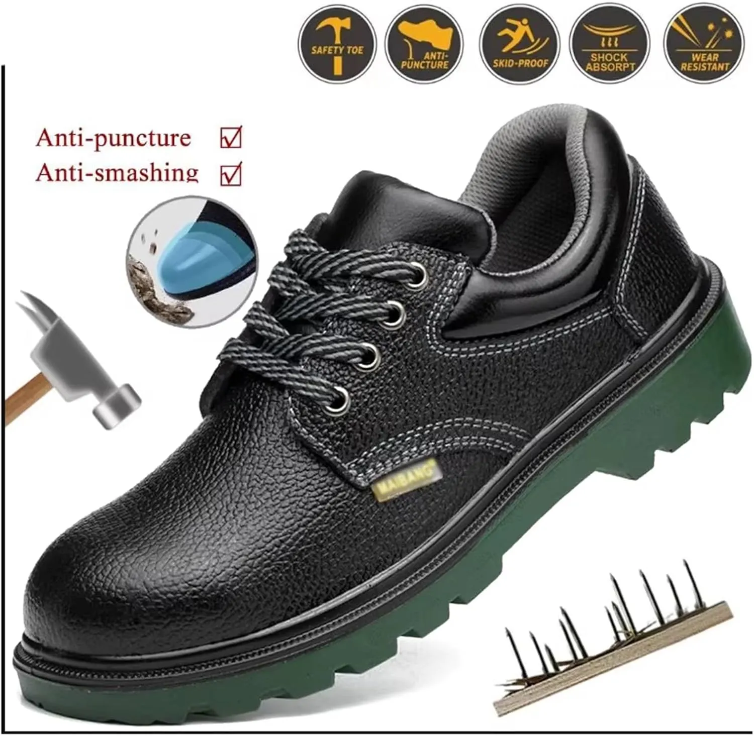 Men's Lace-Up Safety Steel Toe Anti-Puncture Anti Kick Anti-Collision Chef Oil Resistant Work Shoes, Anti-Smash Waterproof Non Slip Restaurant Service Shoes, for Garden, Nurse, Kitchen