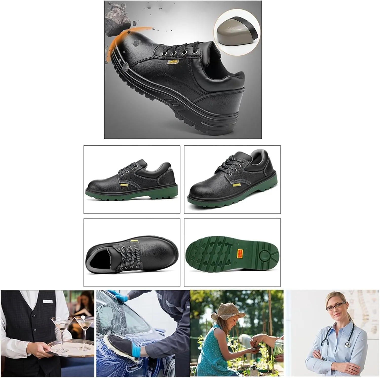 Men's Lace-Up Safety Steel Toe Anti-Puncture Anti Kick Anti-Collision Chef Oil Resistant Work Shoes, Anti-Smash Waterproof Non Slip Restaurant Service Shoes, for Garden, Nurse, Kitchen