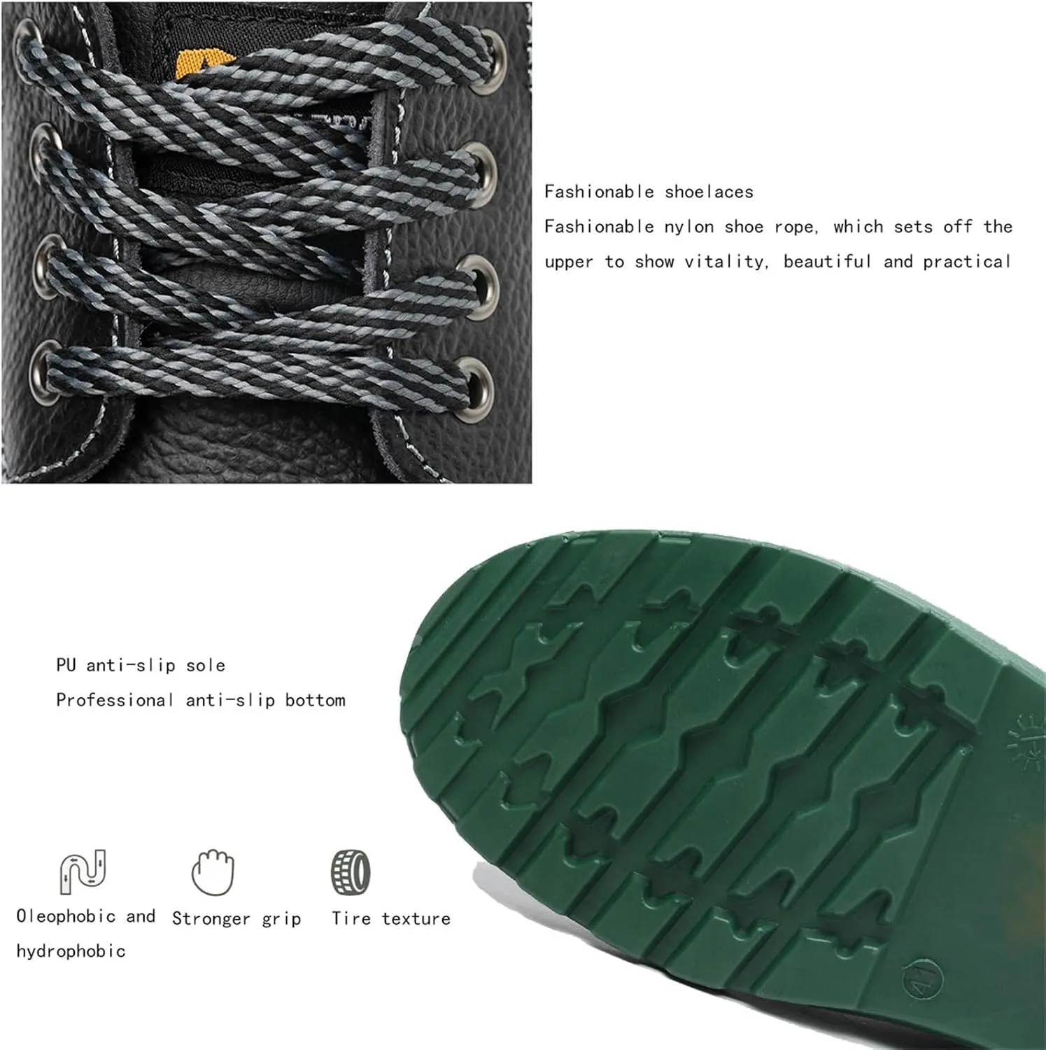 Men's Lace-Up Safety Steel Toe Anti-Puncture Anti Kick Anti-Collision Chef Oil Resistant Work Shoes, Anti-Smash Waterproof Non Slip Restaurant Service Shoes, for Garden, Nurse, Kitchen